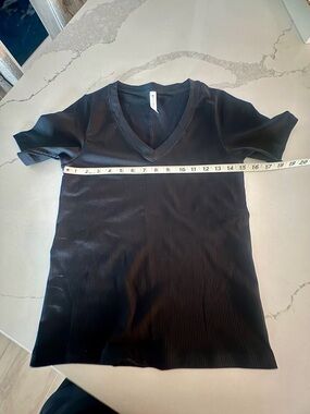 Athleta Black Ribbed V-Neck Top